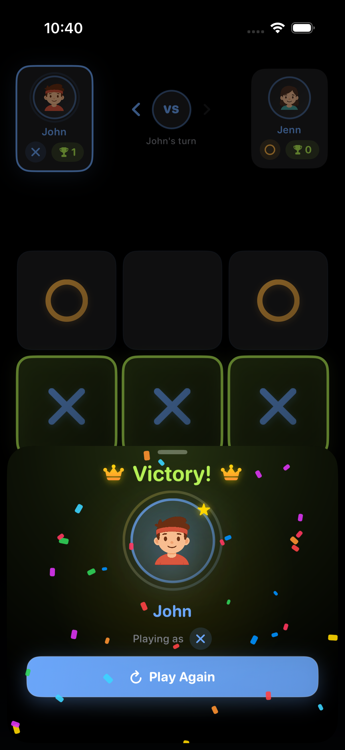 Human player victory celebration